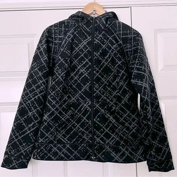 COLUMBIA | Charcoal Gray Black Crosshatch Print Jacket with Hood | Size Medium - Picture 1 of 6